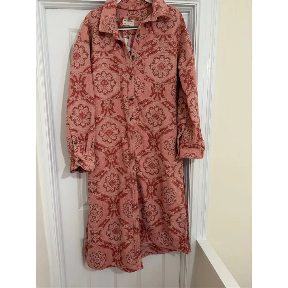 Free People Rose Pink Medallion Longline Jacket